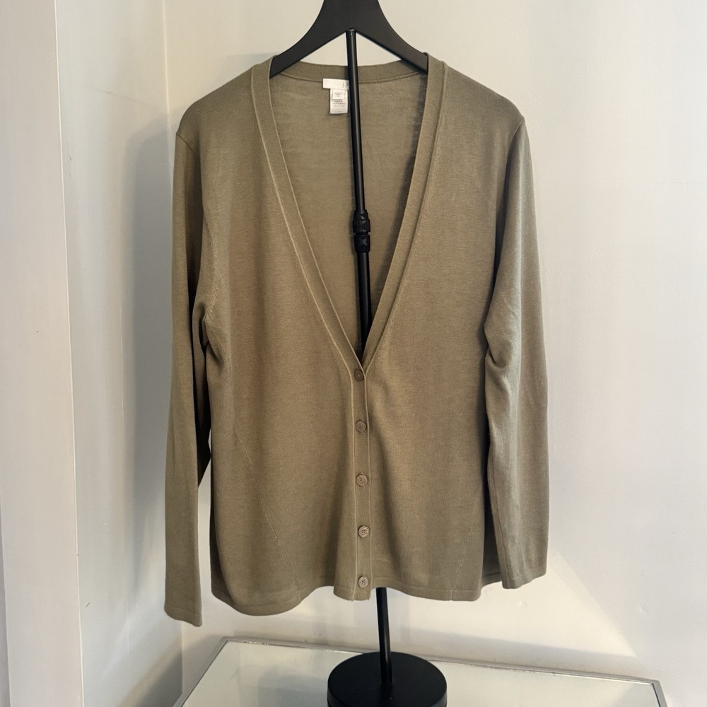 J Jill Cardigan Sweater Womens XL Green Silk Blend Capsule Wardrobe Minimalist
